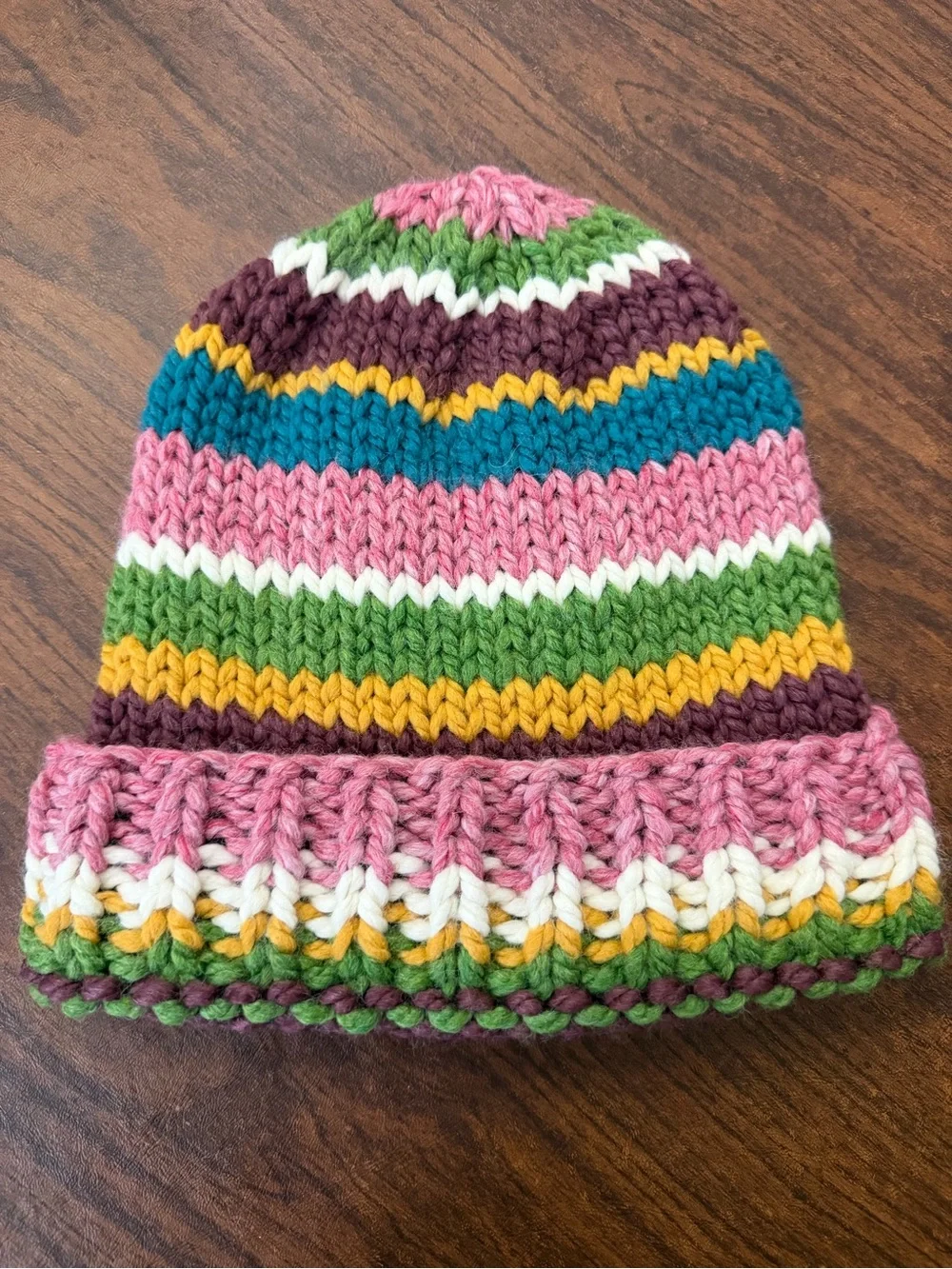 NEW Handknit Wool Blend Knit Winter Hat Beanie Wildflower Festival Adult OSFA
